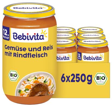 Меню Bebivita з 12 місяців рис з овочами та яловичиною, 250 г, упаковка з 6 шт. (6 x 250 г)