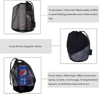 Чорна сітчаста сумка Нейлоновий мішок Міцна сітчаста сумка на шнурках Маленька дорожня сумка для укладання Сітчаста сумка для збер