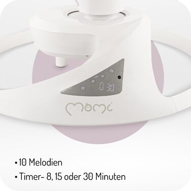 Гойдалка для немовлят PEARL до 9 кг, обертання сидіння на 360, LED-панель, Bluetooth, пульт дистанційного керування, живлення від батарейок або мережі, блок живлення з USB-кабелем, 5-точковий ремінь безпеки, дуга з іграшками
