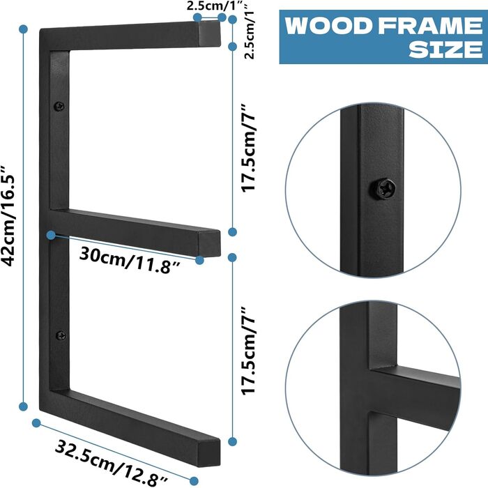 Рівнева дерев&39яна стійка для зберігання AKOZLIN, настінна дерев&39яна трубчаста стійка, дерев&39яна стійка-органайзер, міцні металеві та дерев&39яні полиці для використання в приміщенні та на вулиці, чорна (упаковка з 4 шт. ), 3-