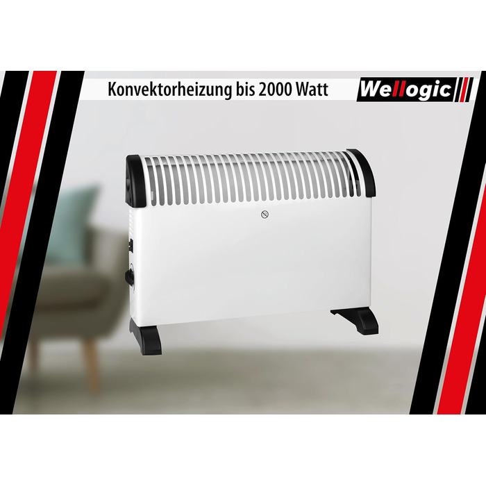 Конвекторний обігрівач 2000 Вт Електричний радіатор з термостатом, 3 режими нагріву, захист від перегріву, окремостоячий та настінний, обігрівач для вітальні та ванної кімнати