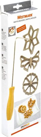 Вафельна пекарня Westmark, з 3 мотивами, з буклетом рецептів, розмір форми 7 9 см, сталь/дерево, сріблястий/світло-коричневий, 32242260