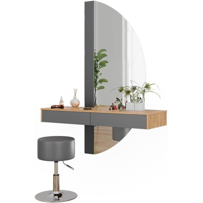 Туалетний столик Vicco Melisa, дуб/сірий, 120 см з підсвічуванням і табуретом Сірий зі світлодіодним дзеркалом і табуретом