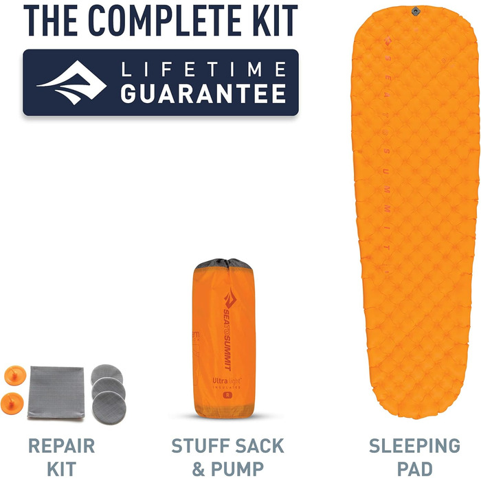 Надлегкий ізольований килимок для сну з повітрям - Ультралегкий килимок для сну Thermolite - Надзвичайно компактний - Система блокування подушки - 2,5 сезони - Мішок-насос - Туристичний - Помаранчевий Звичайний Помаранчевий