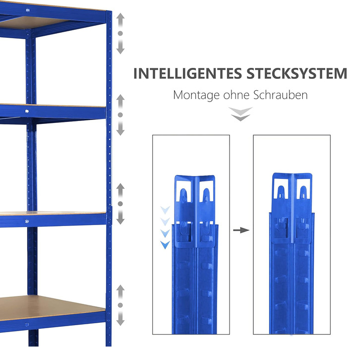 Міцний стелаж Ribelli, 180 x 90 x 60 см (В x Ш x Г), вантажопідйомність до 875 кг, 5 регульованих полиць, підвальний стелаж, стелаж для зберігання, стелаж без ригелів, металевий стелаж, синій