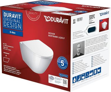 Набір для унітазу Duravit D-Neo, підвісний унітаз, сидіння з м'яким механізмом закриття, унітаз з відкритим обідком, знімна кришка унітазу, білий Білий Білий 37x54x40 см