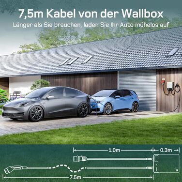 Тип 2 Wallbox 22kW RFID 6-32A 3-фазний зарядний пристрій для електромобілів 400В з зарядним кабелем 7,5 м та тримачем для BEV/PHEV