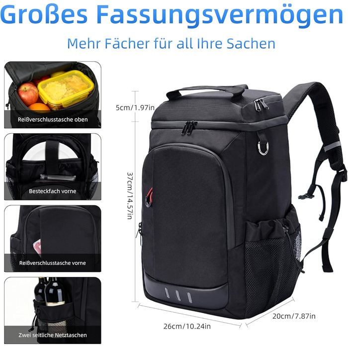 Рюкзак-холодильник для кемпінгу, місткість 24 літри, ізольований рюкзак для пікніка, водонепроникний рюкзак-холодильник, герметична портативна м&39яка сумка-холодильник для пляжу, подорожей, пікніка, чорний