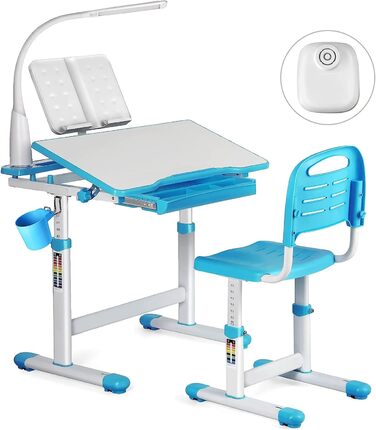 Дитяча парта JOYLDIAS регульована по висоті, шкільна парта молодіжна з лампою, дитяча парта зі стільцем і шухлядою вкл. безкоштовн