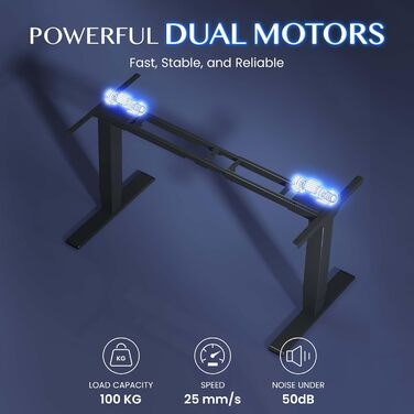 Каркас столу FLEXISPOT з регулюванням висоти, подвійний двигун та 3-рівневі ніжки, регулювання висоти 60-125 см, каркас столу зі світлодіодним дисплеєм висоти, 4 положення пам&39яті та захист від зіткнень (колір Nobel Black) EC5-Lite Black