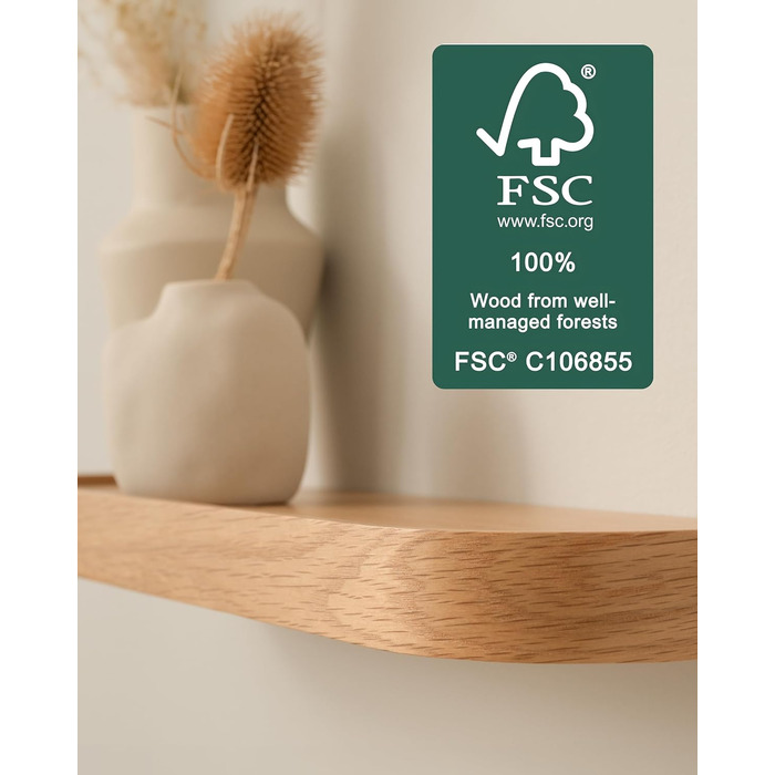 Набір настінних полиць Kazai. Toke 3 підвісні полиці зі шпону справжнього дерева Плаваюча дерев&39яна полиця як настінна прикраса та місце для зберігання у ванній кімнаті, вітальні, кухні, спальні тощо Дуб 47 см x 13 см (комплект з 3 шт.)