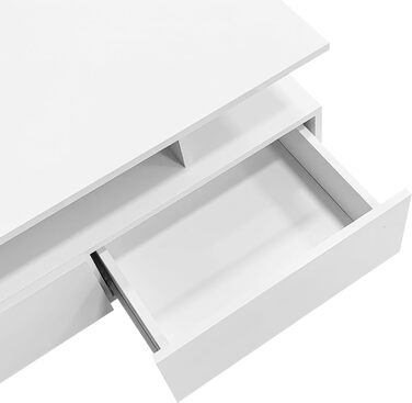 Журнальний столик Merax глянцевого білого кольору, стіл для вітальні зі світлодіодним підсвічуванням, журнальний столик з 2 шухлядами, відкриті відділення, стильний столик для дивана, бічний столик, чайний столик, елегантний прямокутний центральний столик