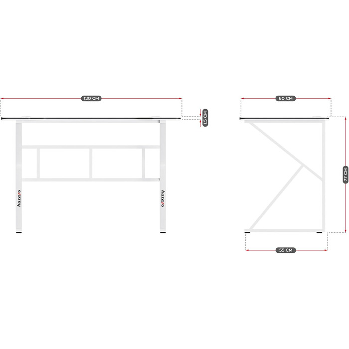 Комп&39ютерний стіл, ігровий стіл, офісний стіл, стіл для ПК - 120 x 60 см - два отвори для прокладання кабелів - ігровий домашній офіс - сталевий каркас, стільниця з вуглецевого волокна - білий, 1.6 White -