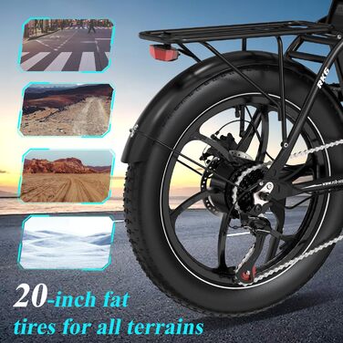 Електричний складний велосипед RCB RK6, ободи шириною 20 дюймів, легка конструкція, підходить для використання в місті та на природі. Чорний.