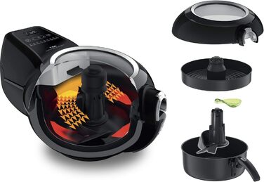 Аерофритюрниця Tefal YV9708 ActiFry Genius XL 2в1 з важелем для перемішування Переможець тесту 1,7 кг на 8 осіб 9 автоматичних меню 2 страви одночасно здорова фритюрниця без олії, чорна ActiFry Genius XL 2в1