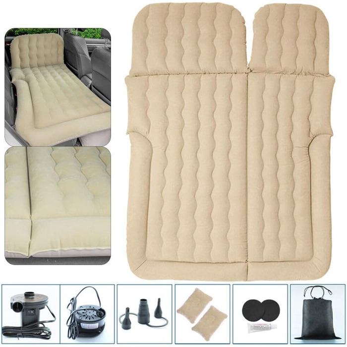 Надувний матрац для позашляховиків, спальне ліжко, подорожі, кемпінг, надувне ліжко, матрац на задньому сидінні автомобіля з комплектом повітряного насоса, надувний матрац вагою 650 фунтів з 2 подушками для кемпінгу, подорожей, бежевого кольору