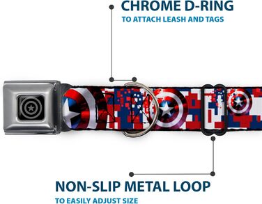 Нашийник для собак Капітан Америка, цифровий камуфляж, синьо-біло-червоний, з застібкою типу автомобільний ремінь, ширина 2,5 см, розмір S (22,9-38,1 см)