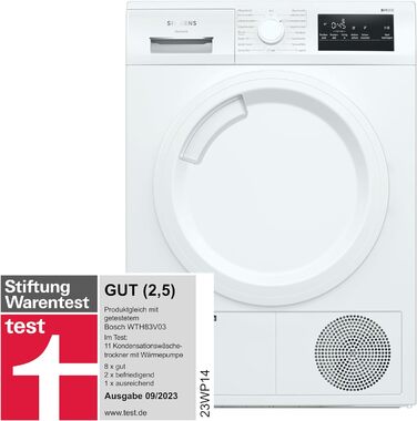 Сушильна машина з тепловим насосом Siemens WT47R440 іQ300, Single для 8 кг білизни енергоспоживання класу A, 176 кВтгод/рік, speedPack, autoDrу , білий