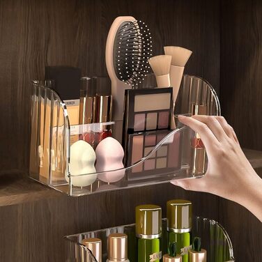 Органайзер для косметики з 4 відділеннями, 2-секційна косметична скринька для туалетного столика/тумби у ванній кімнаті, органайзер для туалетного столика для пензликів, помади та засобів догляду за шкірою