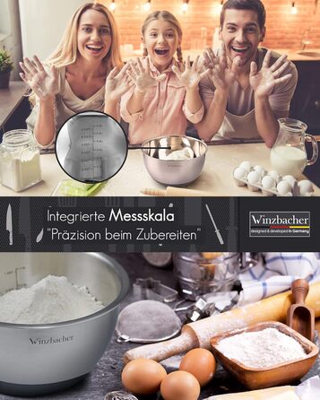 Миска з нержавіючої сталі Winzbacher з кришкою Набір з 5 шт. 1 л 1,5 л 2,5 л 3,5 л 4,5 л Миска для змішування, Салатниця, Набір ми