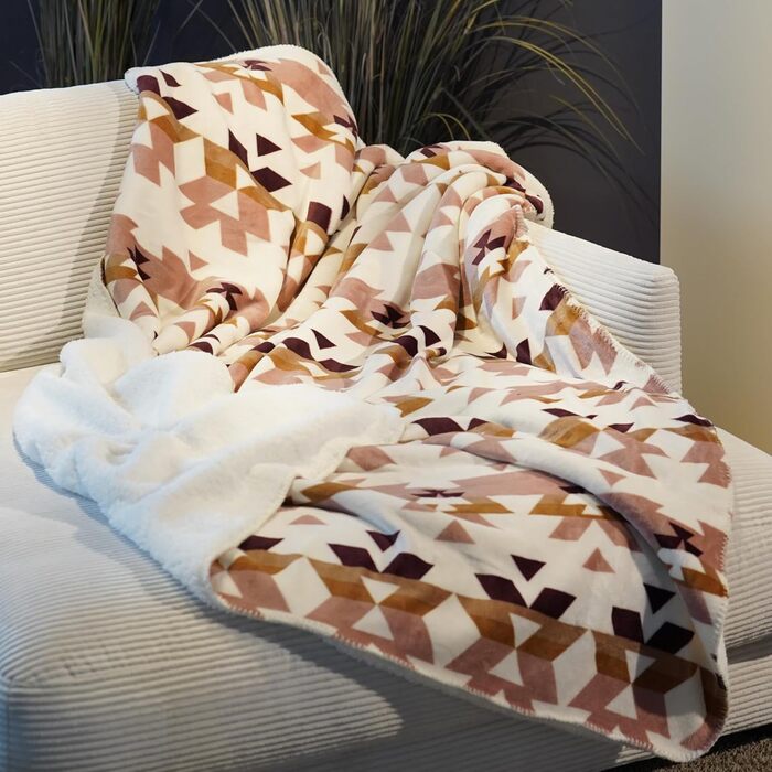 М&39яка ковдра Inka, приблизно 150x200 см, пухнастий плед з візерунком, двостороння ковдра, ковдра на диван з шерпа-підкладкою, покривало для ліжка, плед, ковдра в стилі бохо, вінтаж (рожевий/коричневий)
