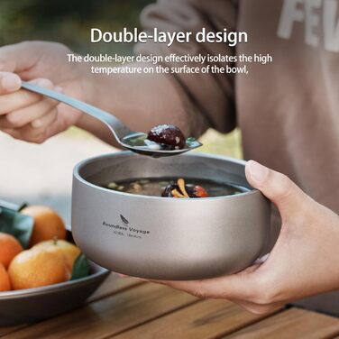 Титанова миска для рисового супу 420 мл Двостінна миска, стійка до опіків, чайна чашка, легкий посуд для кемпінгу на свіжому повітрі для дорослих та дітей, для піших прогулянок, пікніків та походів Ti1084T Ti1084t-420ml