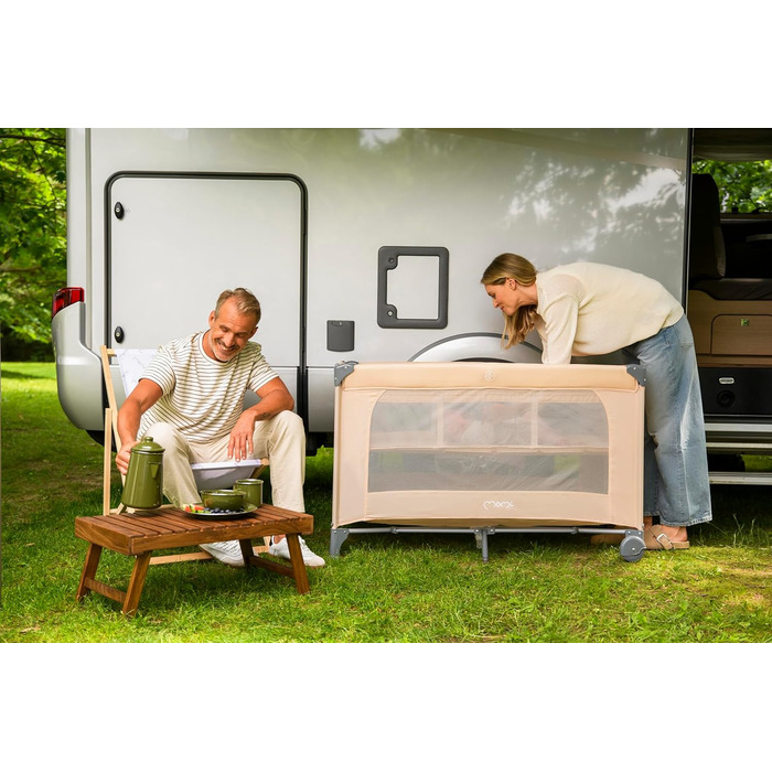 Дитяче та дитяче дорожнє ліжечко MoMi BELOVE PLUS 2-в-1, складне, 2 рівні для сну для немовлят до 9 кг та дітей до 15 кг з дитячим матрацом, ігровою ручкою, пеленальний килимок та сумка для перенесення, темно-зелений