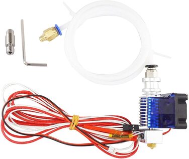 Комплект гарячого кінця V6 Повністю металевий тефлонова J-головка Bowden, сопло 0,4 мм, тефлонова трубка, вентилятор, силіконовий кожух, термопаста, зєднувач PC4-M6 Push-Fit 1,75 мм для 3D-принтерів Anycubic, Creality, Anet та інших. Комплект гарячого кін