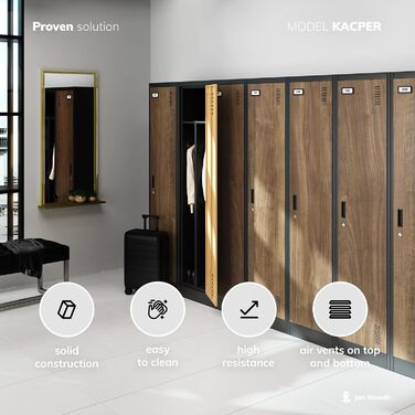 Шафа Jan Nowak, металева шафа, гардероб, шафа-шафа 2 відділення з вішалкою для одягу, роздільниками, вентиляційними отворами, 4 гачками для одягу на відділення 180 см x 80 см x 50 см Антрацит/Червоний Антрацит/Червоний 180 см x 80 см x 50 см