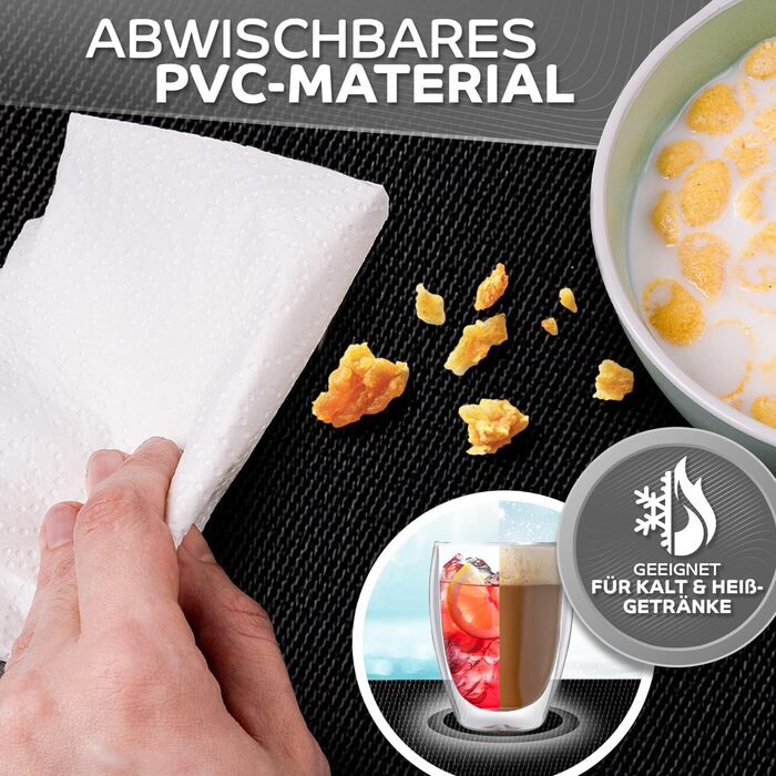 Набір з 6 килимків чорний - 44x32см - Килимки, що миються з ПВХ - Термостійкий килимок для столу - Килимок - Килимок для столу чор