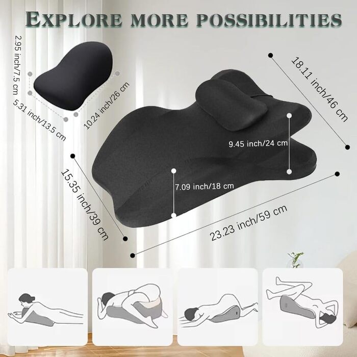 Подушка для пари Клиноподібна інтимна подушка з піни з ефектом пам&39яті для більшого комфорту та інтимності Ергономічна секс-подушка для пар, підтримка спини та ніг, чорна, 27