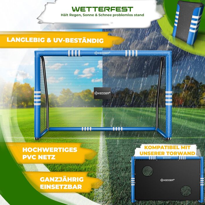 Футбольні ворота KESSER для саду, міцні тренування на свіжому повітрі, тренування зі стрільби, сітка, стійка до ультрафіолету, сталева рама з підкладкою, анкерні кріплення для землі, повітряний насос, конуси, монтажні аксесуари для дітей та дорослих, 240 
