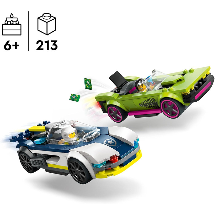 Конструктор LEGO City Chase with Police Car and Muscle Car 60415, 213 деталей, поліцейська тематика