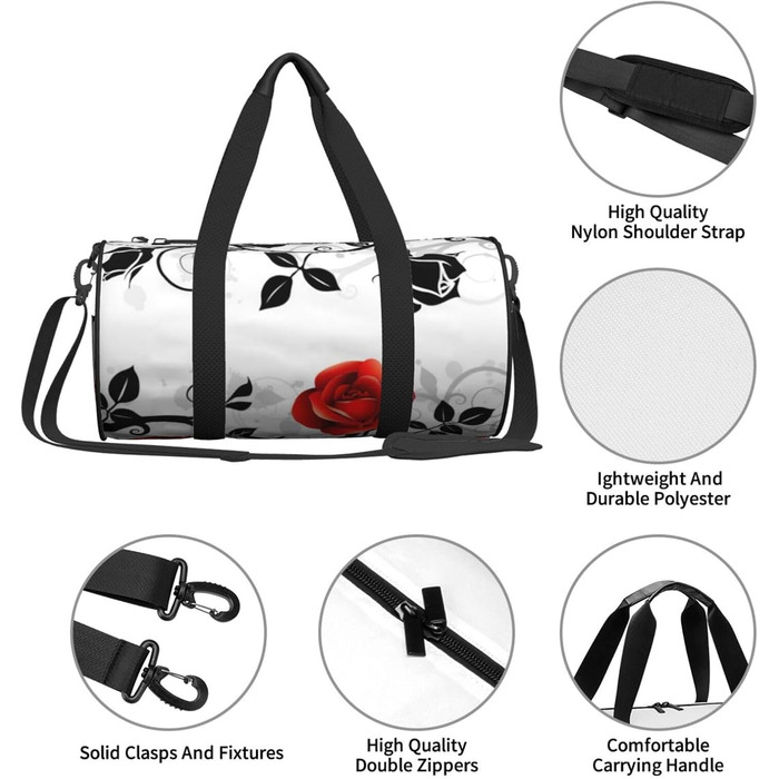 Дорожня сумка Tower Paris, кругла, великої місткості, легка та міцна, ідеальний подарунок для походів, відпустки, ділових поїздок та іншого, квітковий дизайн Троянда з плющем з листям, універсальний розмір