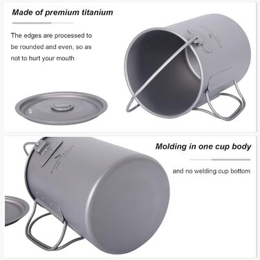 Безмежна подорож Титанова підвісна чашка 900 мл зі складною ручкою Відкритий кемпінг Туристичний горщик для приготування їжі Ультр