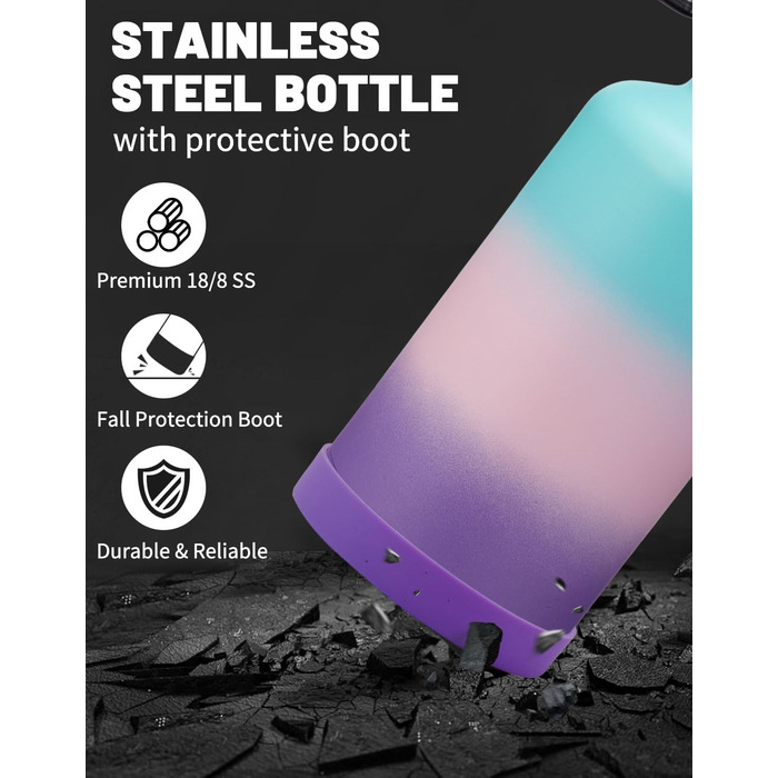 Ізольована пляшка для води з соломинкою - 1,8-літрова колба-термос з нержавіючої сталі з соломинкою для носика, кришкою, паракордо