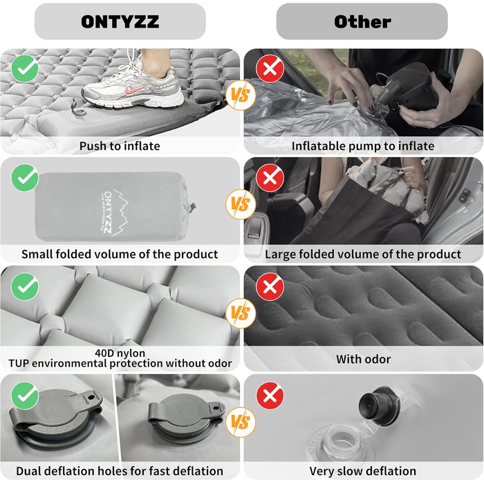 Автомобільний матрац Позашляховик Надувний матрац 2 особи Надувний матрац для подорожей, кемпінгу, килимок для сну, самонадувний килимок для сну з ножним насосом та подушкою Надувне ліжко для кемпінгу 183 * 131 * 7 см