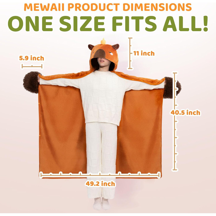 Портативна ковдра Mewaii з капюшоном та рукавами, м&39яка ковдра з рукавичками, м&39яка фланелева ковдра з шерпи для жінок та чоловіків, ідеально підходить для дому, подорожей та любителів домашніх тварин, 130x158 см, капібара з помаранчевим кольором