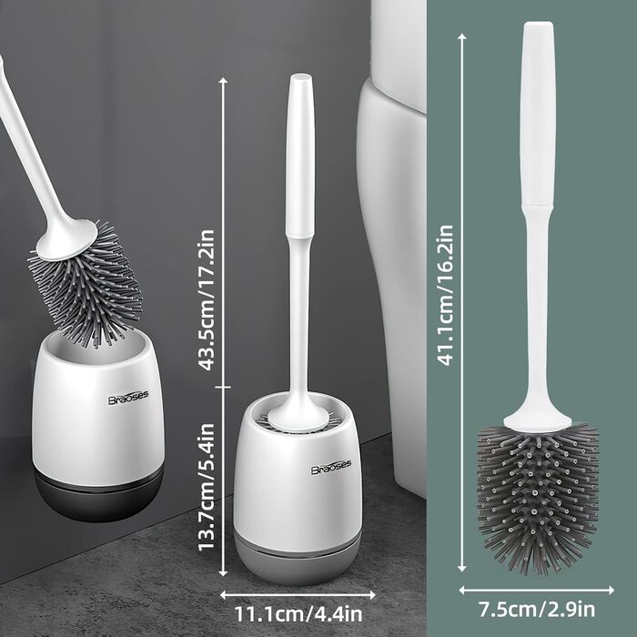 Щітка для туалету Braoses з тримачем набір силіконових щіток для туалету з довгою ручкою та швидковисихаючим тримачем для ванної к