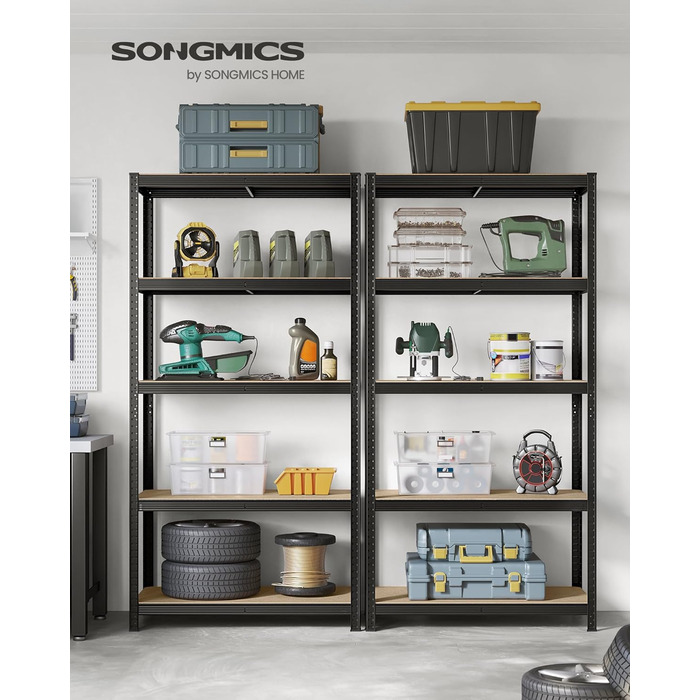 Ярусний стелаж SONGMICS, 50 x 100 x 200 см, вантажопідйомність 600 кг, регульовані полиці, індустріальний стиль, для кухні, вітальні, чорний GLR050B01 50 x 100 x 200 см Чорний, 5-