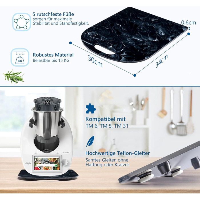 Розсувна дошка Achkey для Thermomix TM6 TM5 Високоякісні тефлонові ковзання без зусиль і надійна підставка Малюнок Художня хмара