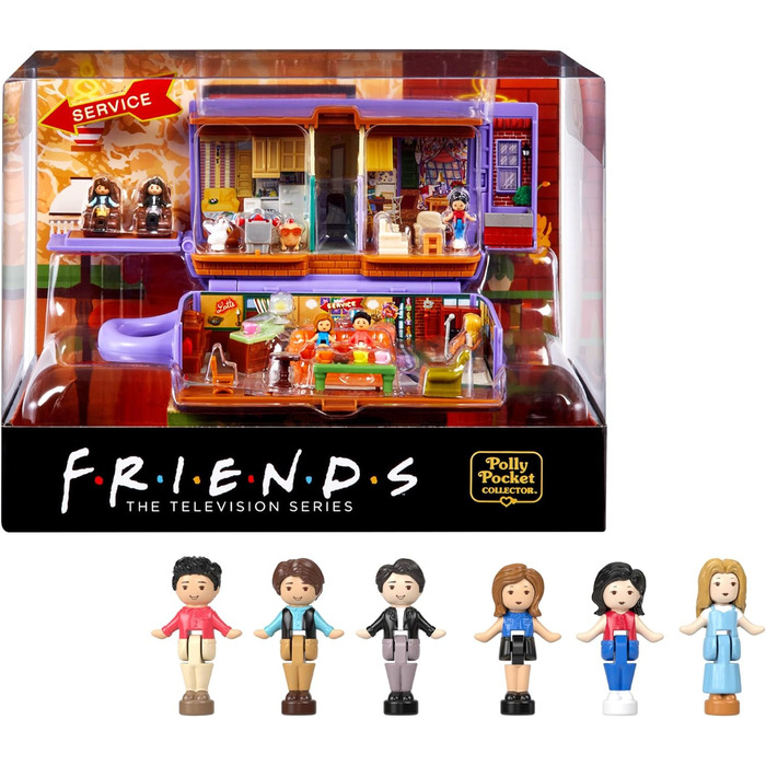 Коробка Polly Pocket Friends - кавова чашка Central Perk, 6 головних героїв, 9 аксесуарів, 3 локації Friends, преміальна упаковка,