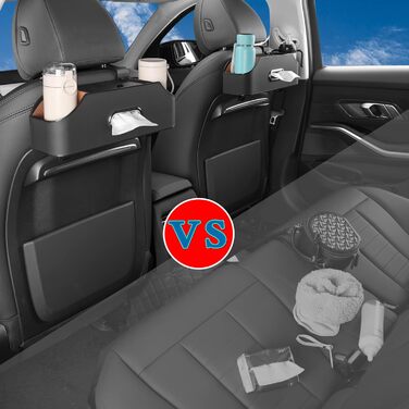 Автомобільний органайзер для заднього сидіння HOLDCY з 2 підстаканниками, серветницею та гачками для зберігання, багатофункціональ