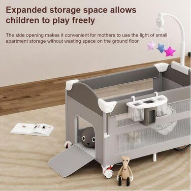 Дитяче ліжечко Pack and Play, складне та портативне приліжкове ліжечко, великий ігровий майданчик з матрацом та пеленальний столик (6602 сірого кольору без сітки) 6602 сірого кольору без розкішної москітної сітки
