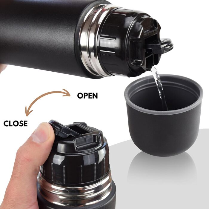 Термос Milu, ізольована пляшка, 1 л, 750 мл, 500 мл - ізольована пляшка для пиття з нержавіючої сталі, 100 герметична, з подвійною ізоляцією (чорна, 1000 мл) 1000 мл чорний