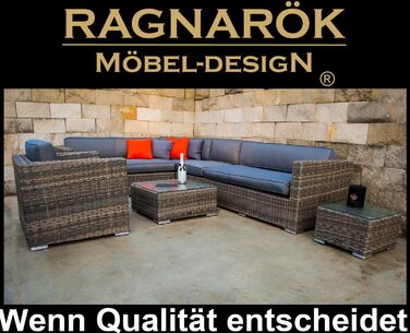 Дизайн меблів Ragnark PolyRattan lounge - Німецький виробник - 8 років ГАРАНТІЯ - Садові меблі, група сидінь, стіл, алюміній, нержавіюча сталь, також двостороннє регульоване крісло, ротанг, натуральна оббивка, сірий