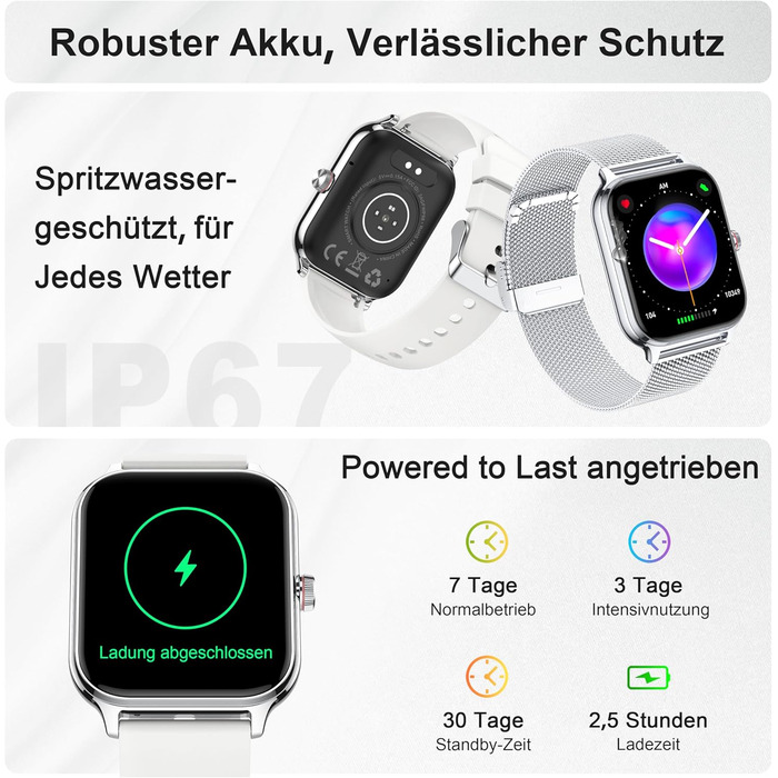 Розумний годинник для чоловіків та жінок, функція телефону, артеріальний тиск, пульс, відстеження сну, 1.96-дюймовий фітнес-годинник зі штучним інтелектом, понад 100 спортивних режимів, водонепроникність IP67, крокомір, будильник, калькулятор, візитна кар