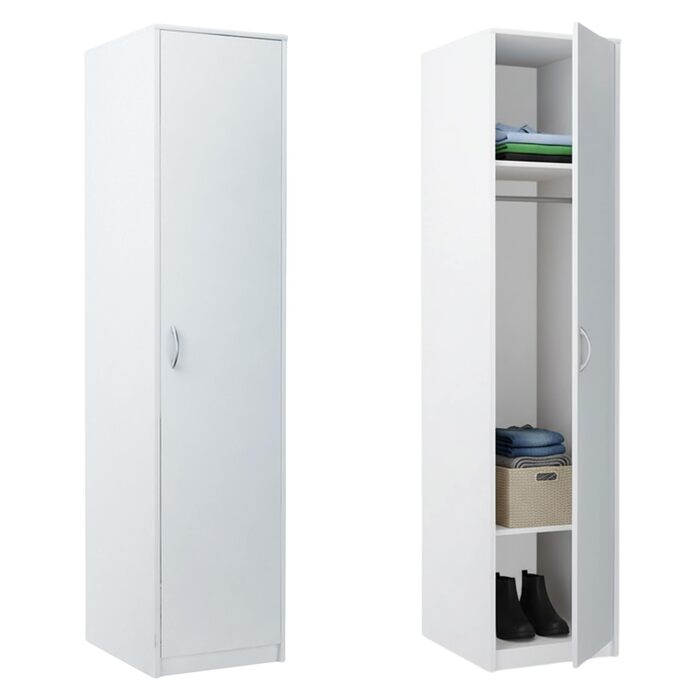 Шафа для дому Collective з 1 дверима, 1 вішалкою для одягу та 2 полицями, шириною 45 см, вузька шафа з матовим покриттям, ідеально підходить для спальні, вітальні, коридору Білий
