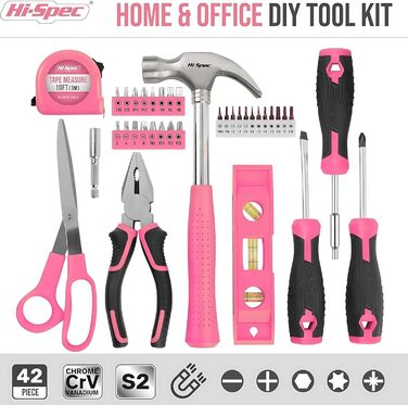 Високоякісний домашній набір інструментів для жінок 42 шт. Невеликий ящик з рожевими інструментами та ручкою викрутки 2-в-1 для ре