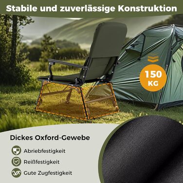 Складане рибальське крісло COSTWAY, регульоване по висоті кемпінгове крісло з регульованою спинкою, крісло для лову коропа з підлокітниками та великими ніжками, портативне рибальське крісло для кемпінгу, риболовля в наметі